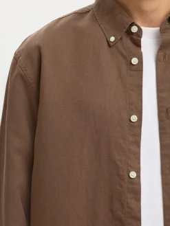Selected miesten kauluspaita SLHREGCLAY Linenblend LS Shirt, Chocolate Chip