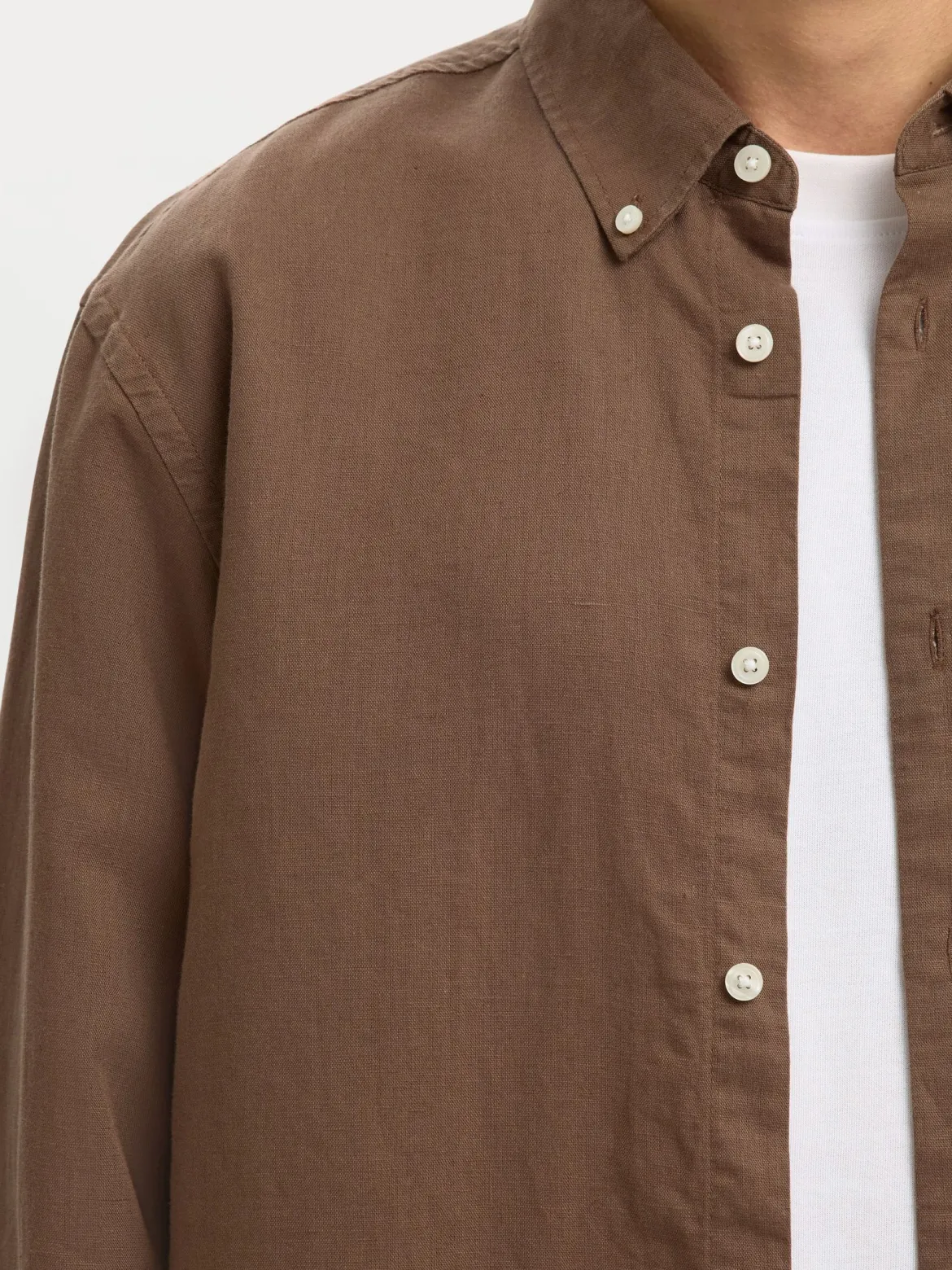 Selected miesten kauluspaita SLHREGCLAY Linenblend LS Shirt, Chocolate Chip