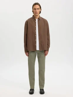 Selected miesten kauluspaita SLHREGCLAY Linenblend LS Shirt, Chocolate Chip