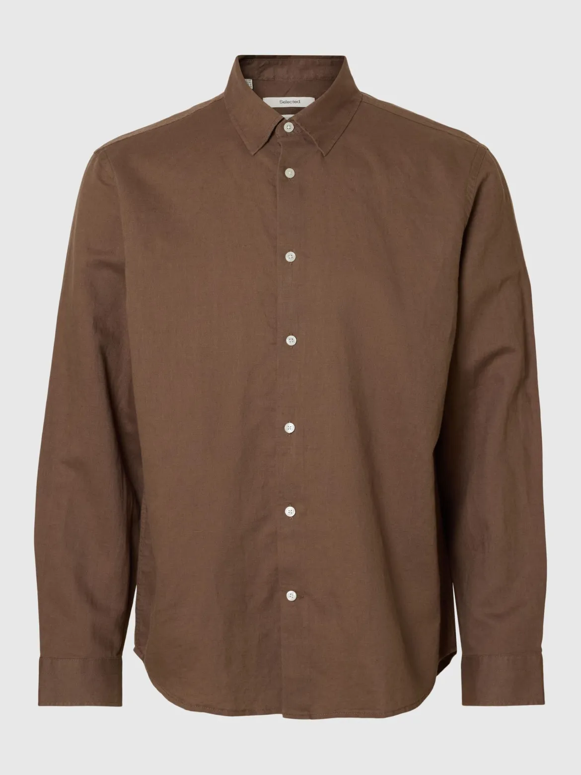 Selected miesten kauluspaita SLHREGCLAY Linenblend LS Shirt, Chocolate Chip