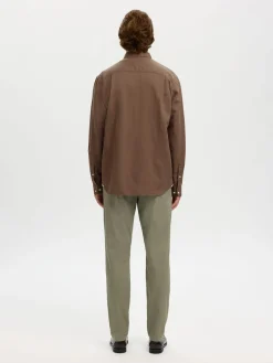 Selected miesten kauluspaita SLHREGCLAY Linenblend LS Shirt, Chocolate Chip