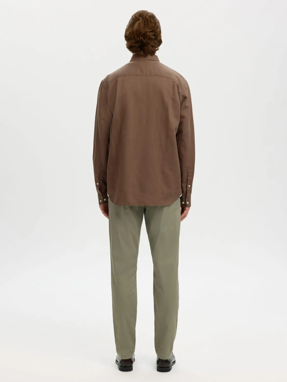Selected miesten kauluspaita SLHREGCLAY Linenblend LS Shirt, Chocolate Chip