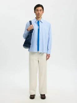 Selected miesten kauluspaita SLHRLXHOTEL Amour EMB LS Shirt, vaaleansininen