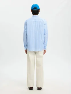 Selected miesten kauluspaita SLHRLXHOTEL Amour EMB LS Shirt, vaaleansininen