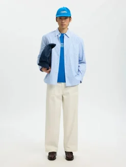 Selected miesten kauluspaita SLHRLXHOTEL Amour EMB LS Shirt, vaaleansininen