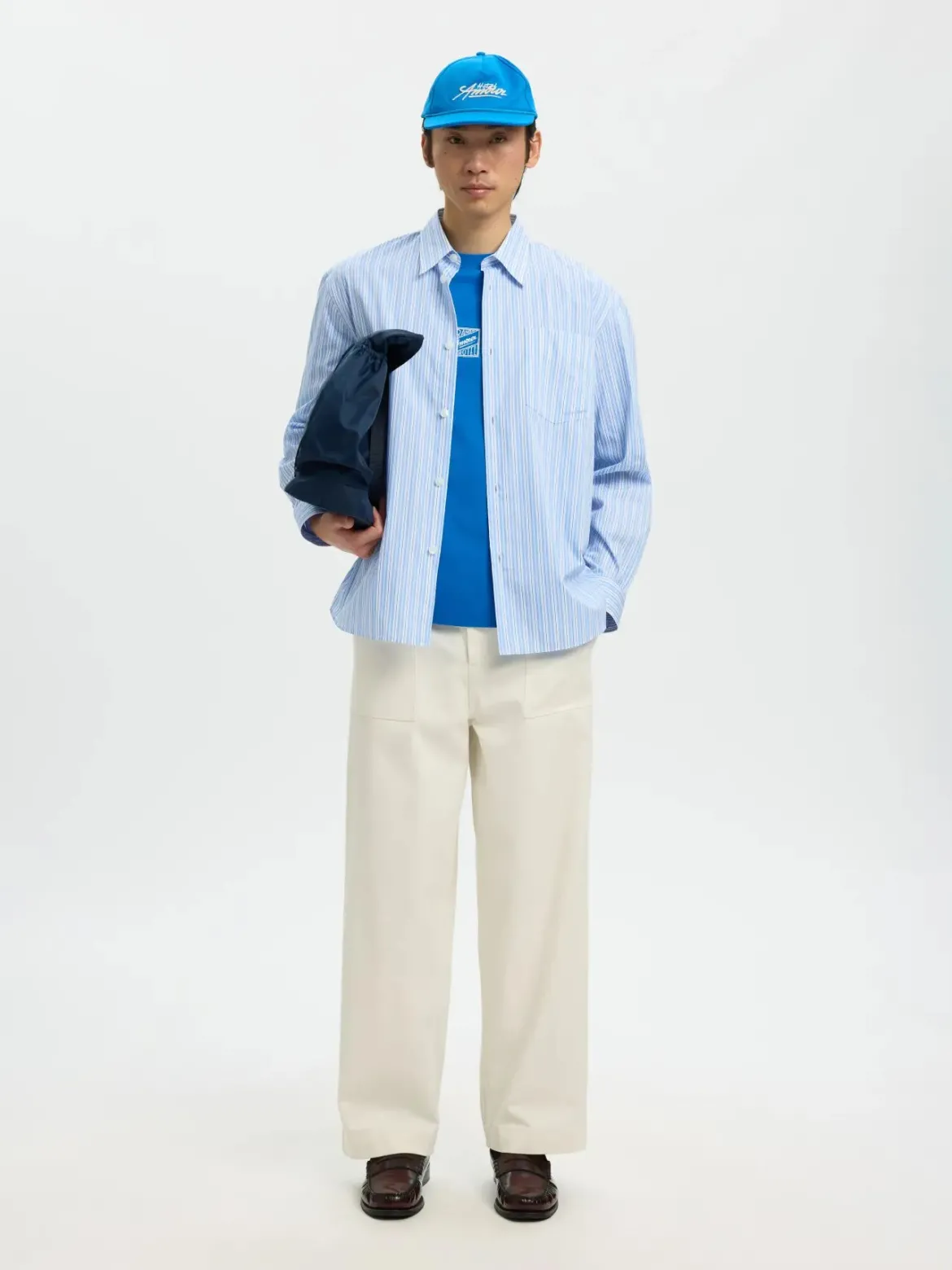 Selected miesten kauluspaita SLHRLXHOTEL Amour EMB LS Shirt, vaaleansininen