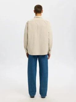 Selected Miesten Kauluspaita K REG DANNI CORD BD LS SHIRT Moonstruck
