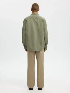 Selected miesten kauluspaita SLHREGCLAY Linenblend LS Shirt, Vetiver