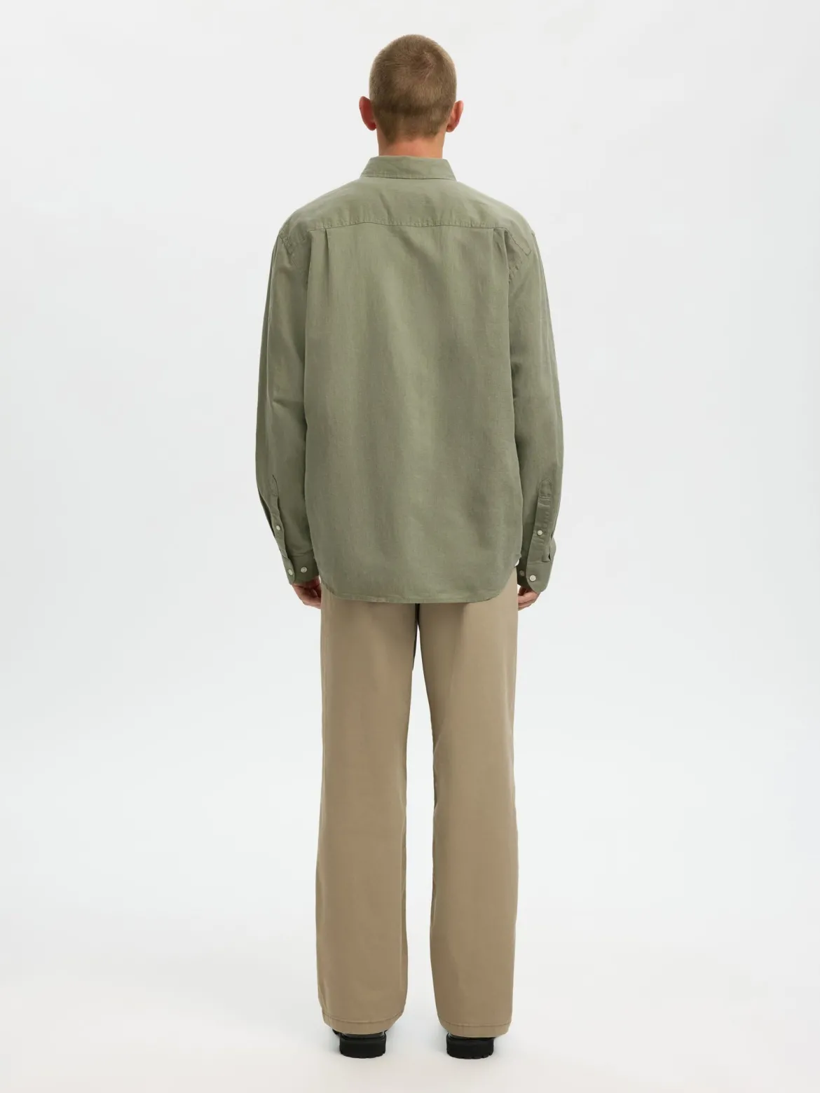 Selected miesten kauluspaita SLHREGCLAY Linenblend LS Shirt, Vetiver