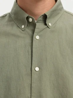Selected miesten kauluspaita SLHREGCLAY Linenblend LS Shirt, Vetiver