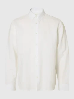 Selected miesten kauluspaita SLHREGCLAY Linenblend LS Shirt, Bright White
