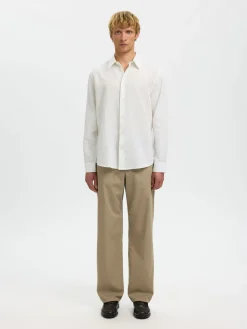 Selected miesten kauluspaita SLHREGCLAY Linenblend LS Shirt, Bright White