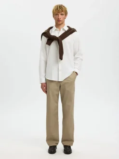 Selected miesten kauluspaita SLHREGCLAY Linenblend LS Shirt, Bright White