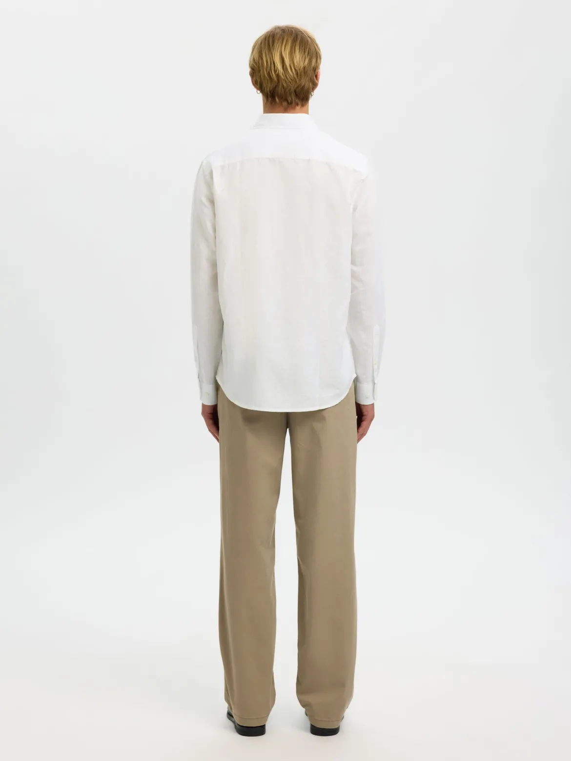 Selected miesten kauluspaita SLHREGCLAY Linenblend LS Shirt, Bright White