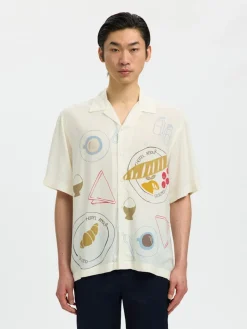 Selected miesten kauluspaita SlhRlxHotel Amour Print, Egret Placement