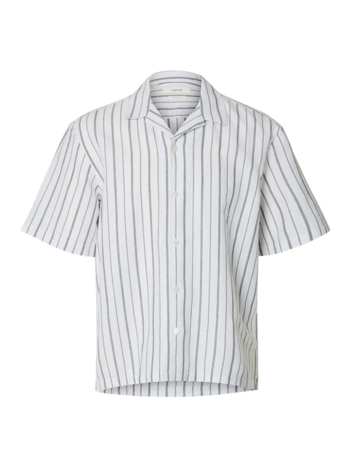 Selected miesten kauluspaita Resort Linen Blend SS Shirt K, Bright White Balsam Green