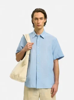 Selected miesten kauluspaita SlhRegClay Linenblend, Dusty Blue
