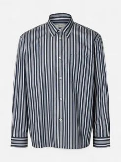 Selected miesten kauluspaita Sander Eden Stripe, Sky Captain White / Chai