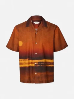 Selected miesten lyhythihainen kauluspaita Relaxed Fit Long Sleeved Shirt, Cherry Mahogany