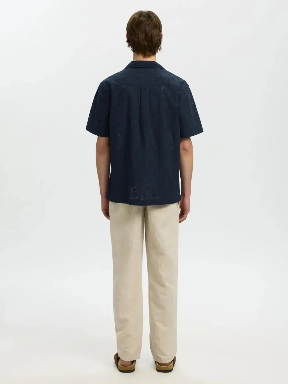 Selected miesten lyhythihainen kauluspaita Broderie SS Shirt, Sky Captain Paisley Embro
