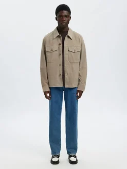Selected miesten nahkatakki SLHTHOM SUEDE OVERSHIRT NOOS, Desert Taupe