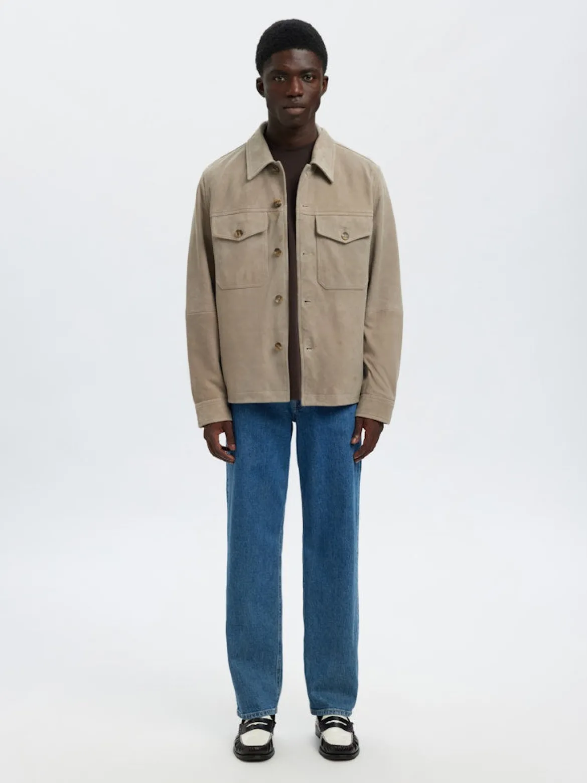 Selected miesten nahkatakki SLHTHOM SUEDE OVERSHIRT NOOS, Desert Taupe