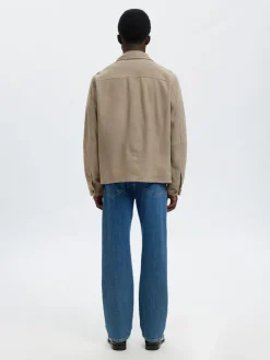 Selected miesten nahkatakki SLHTHOM SUEDE OVERSHIRT NOOS, Desert Taupe