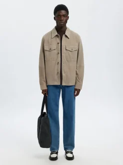 Selected miesten nahkatakki SLHTHOM SUEDE OVERSHIRT NOOS, Desert Taupe