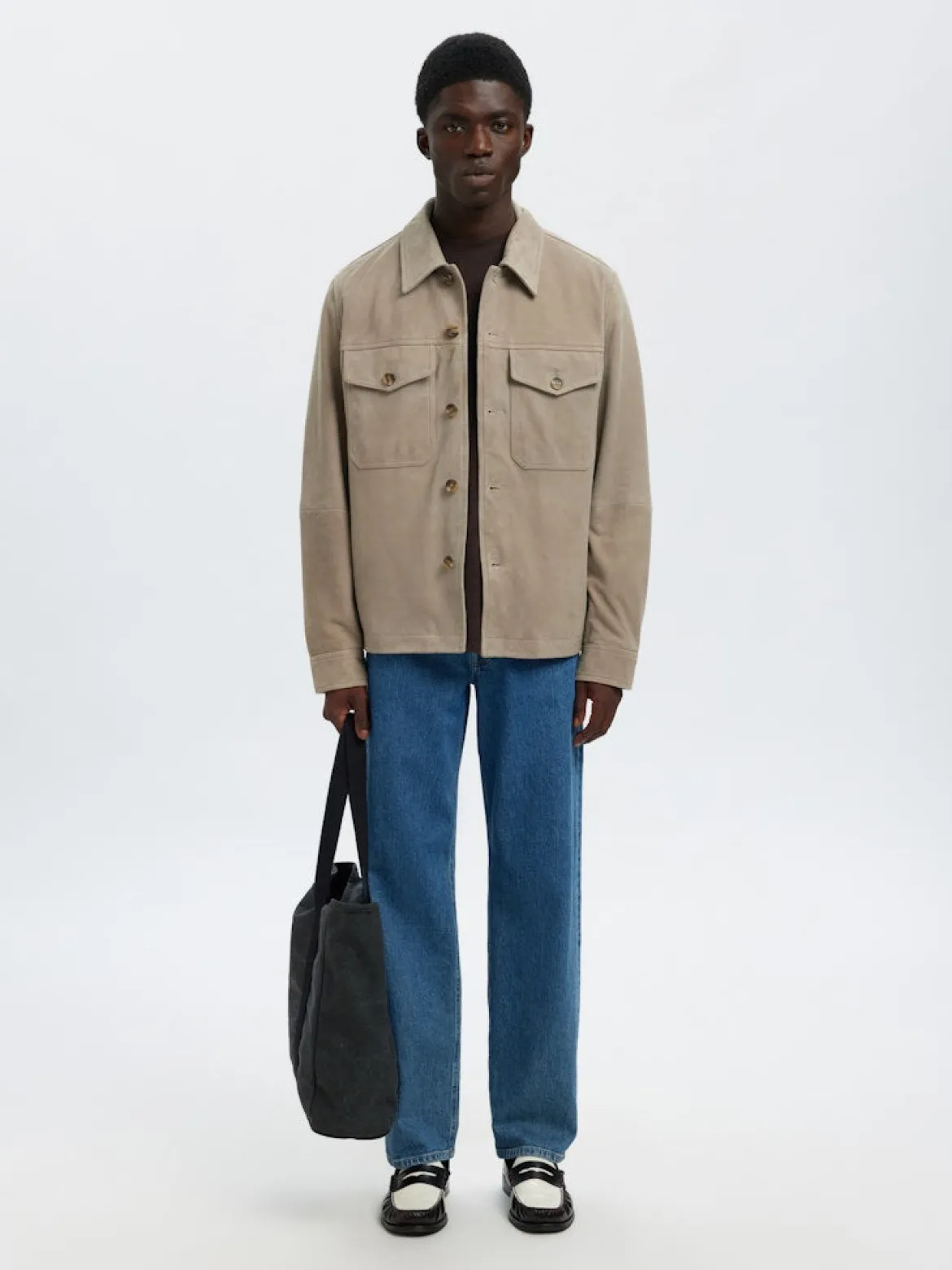 Selected miesten nahkatakki SLHTHOM SUEDE OVERSHIRT NOOS, Desert Taupe
