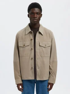 Selected miesten nahkatakki SLHTHOM SUEDE OVERSHIRT NOOS, Desert Taupe