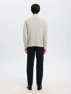 Selected miesten neulepusero K SLHDANE LS KNIT STRUCTURE HALF ZIP NOO, Light Grey Melange