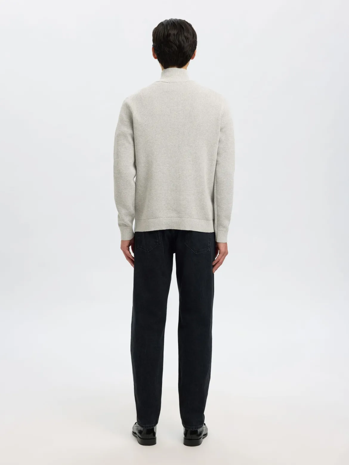 Selected miesten neulepusero K SLHDANE LS KNIT STRUCTURE HALF ZIP NOO, Light Grey Melange
