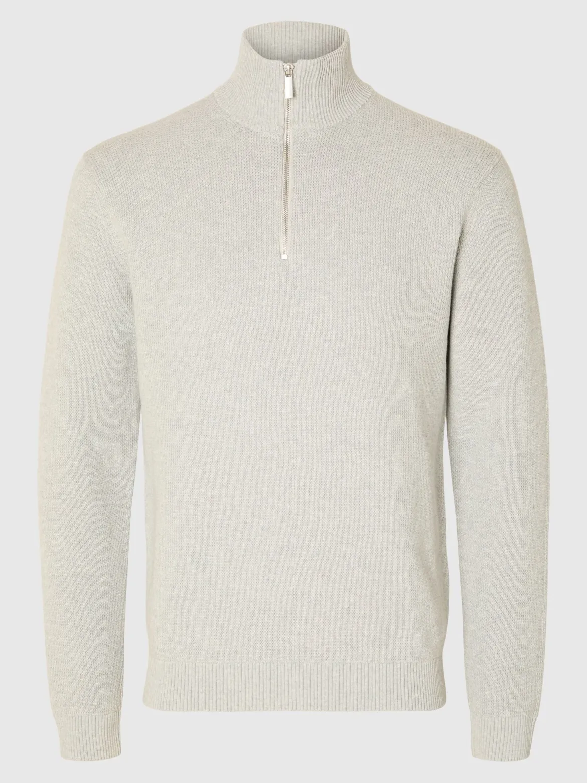 Selected miesten neulepusero K SLHDANE LS KNIT STRUCTURE HALF ZIP NOO, Light Grey Melange
