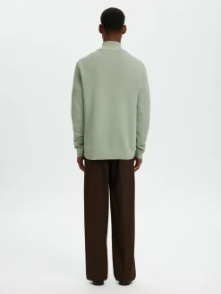 Selected Miesten Neulepusero DANE LS KNIT STRUCTURE HALF ZIP, Aqua Gray