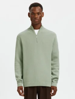 Selected Miesten Neulepusero DANE LS KNIT STRUCTURE HALF ZIP, Aqua Gray