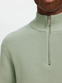 Selected Miesten Neulepusero DANE LS KNIT STRUCTURE HALF ZIP, Aqua Gray