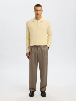 Selected miesten neulepusero SLHCRAN LS Knit Structure Half Zip Polo, Angora