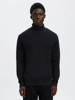 Selected miesten neulepusero K DANE LS KNIT STRUCTURE ROLLNECK NOS, navy