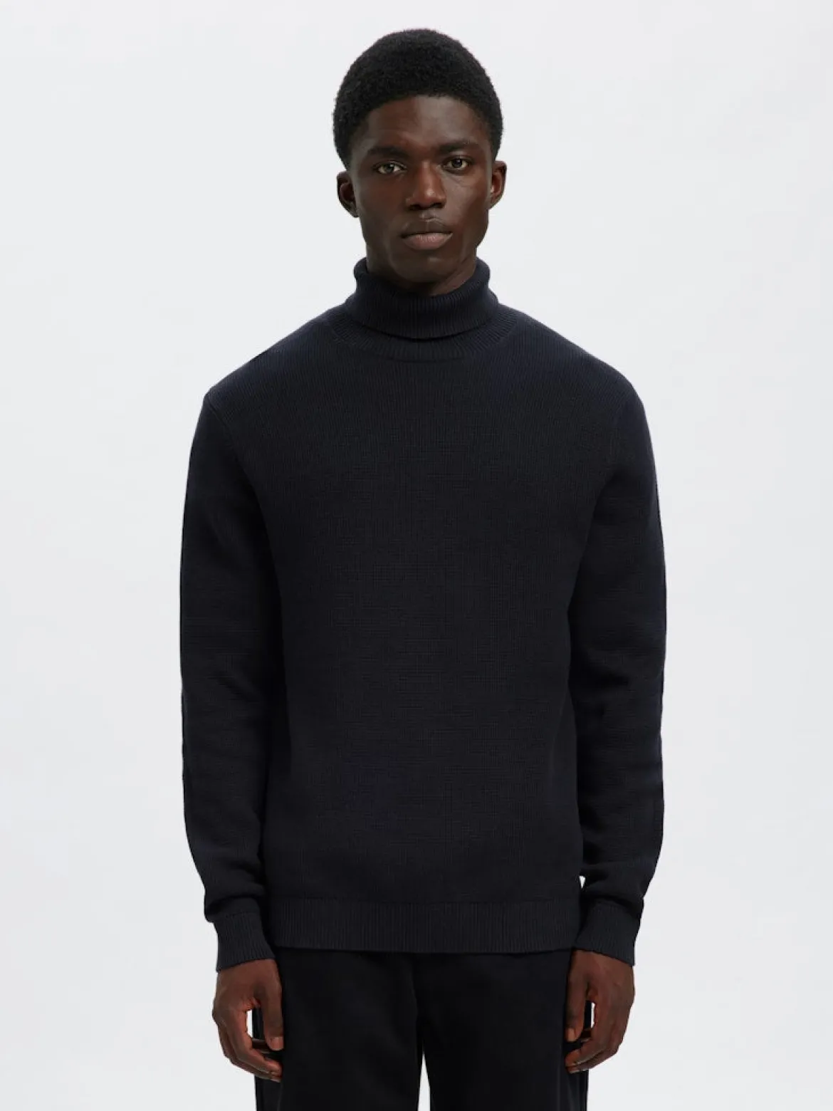 Selected miesten neulepusero K DANE LS KNIT STRUCTURE ROLLNECK NOS, navy