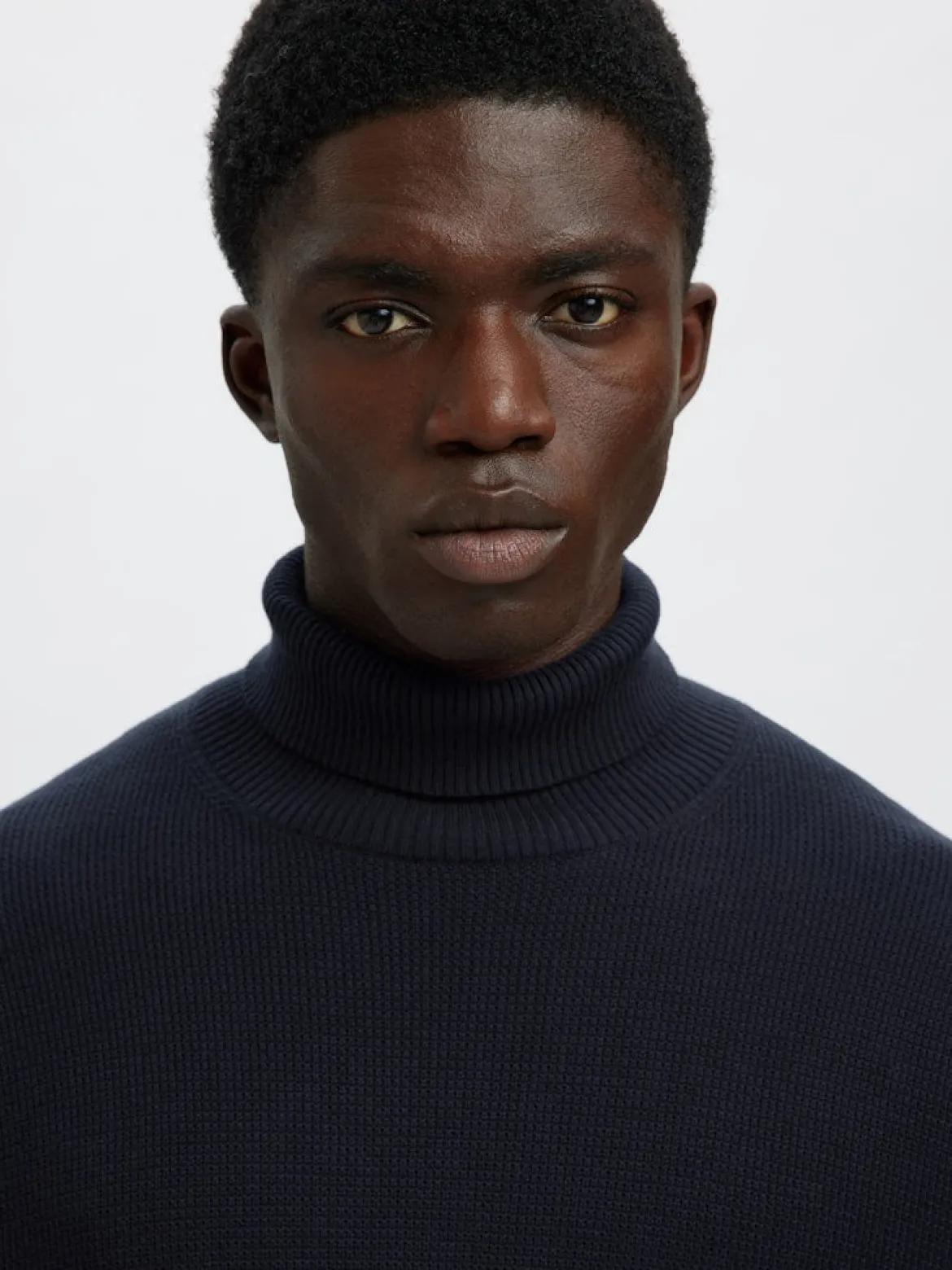 Selected miesten neulepusero K DANE LS KNIT STRUCTURE ROLLNECK NOS, navy