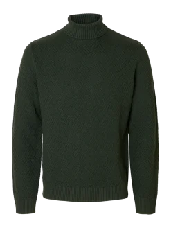 Selected miesten neulepusero, TREVOR LS KNIT STRUCTURE ROLL NECK Deep Forest