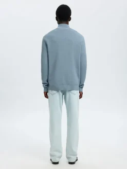 Selected Miesten Neulepusero DANE LS KNIT STRUCTURE HALF ZIP, Dusty Blue