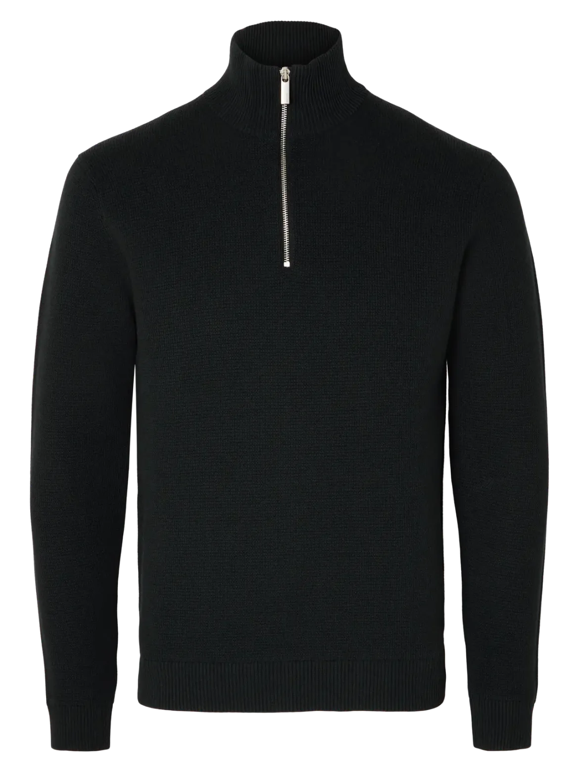 Selected Miesten Neulepusero, DANE LS KNIT STRUCTURE HALF ZIP Black