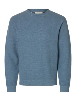 Selected Miesten Neulepusero ROSS LS KNIT STRUCTURE NOS ORGANIC COTTO, Blue Mirage Dusty Blue