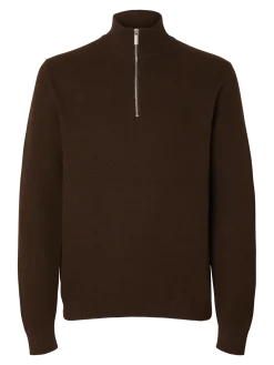 Selected miesten neulepusero SLHDANE LS KNIT STRUCTURE HALF ZIP NOOS, Demitasse