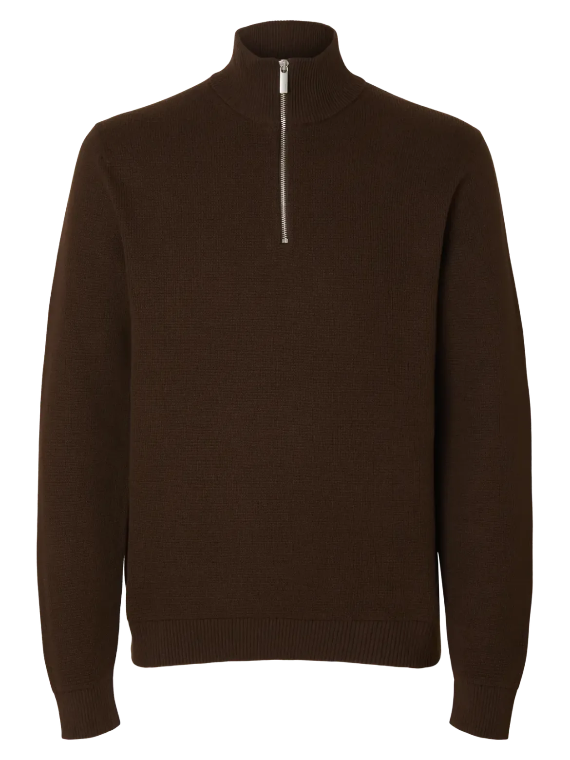 Selected miesten neulepusero SLHDANE LS KNIT STRUCTURE HALF ZIP NOOS, Demitasse