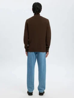 Selected miesten neulepusero SLHDANE LS KNIT STRUCTURE HALF ZIP NOOS, Demitasse