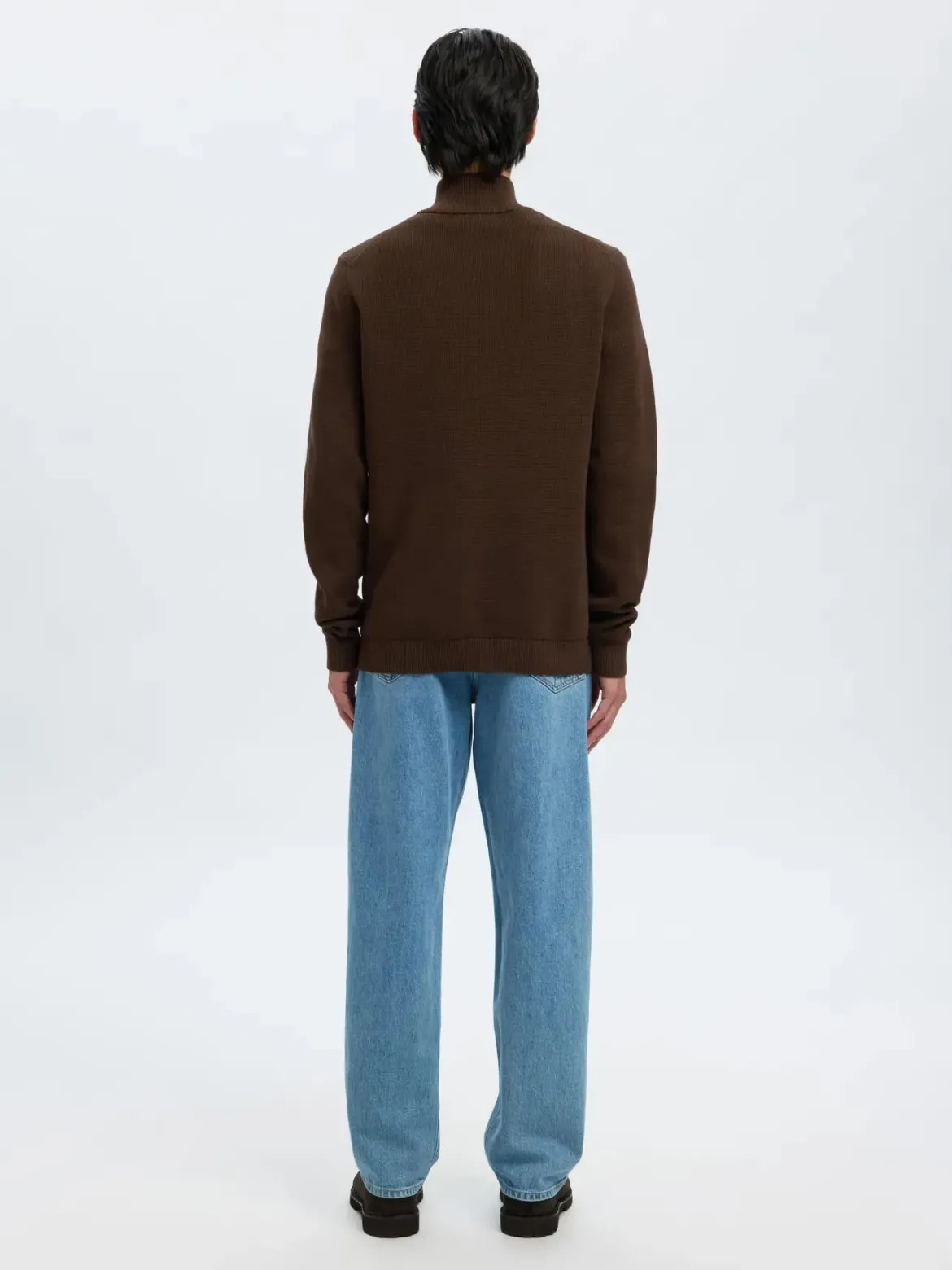 Selected miesten neulepusero SLHDANE LS KNIT STRUCTURE HALF ZIP NOOS, Demitasse