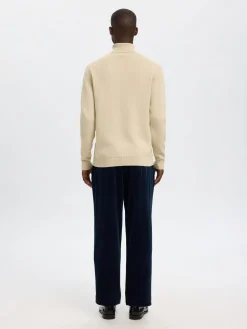 Selected miesten neulepusero K DANE LS KNIT STRUCTURE ROLLNECK NOS, oatmeal