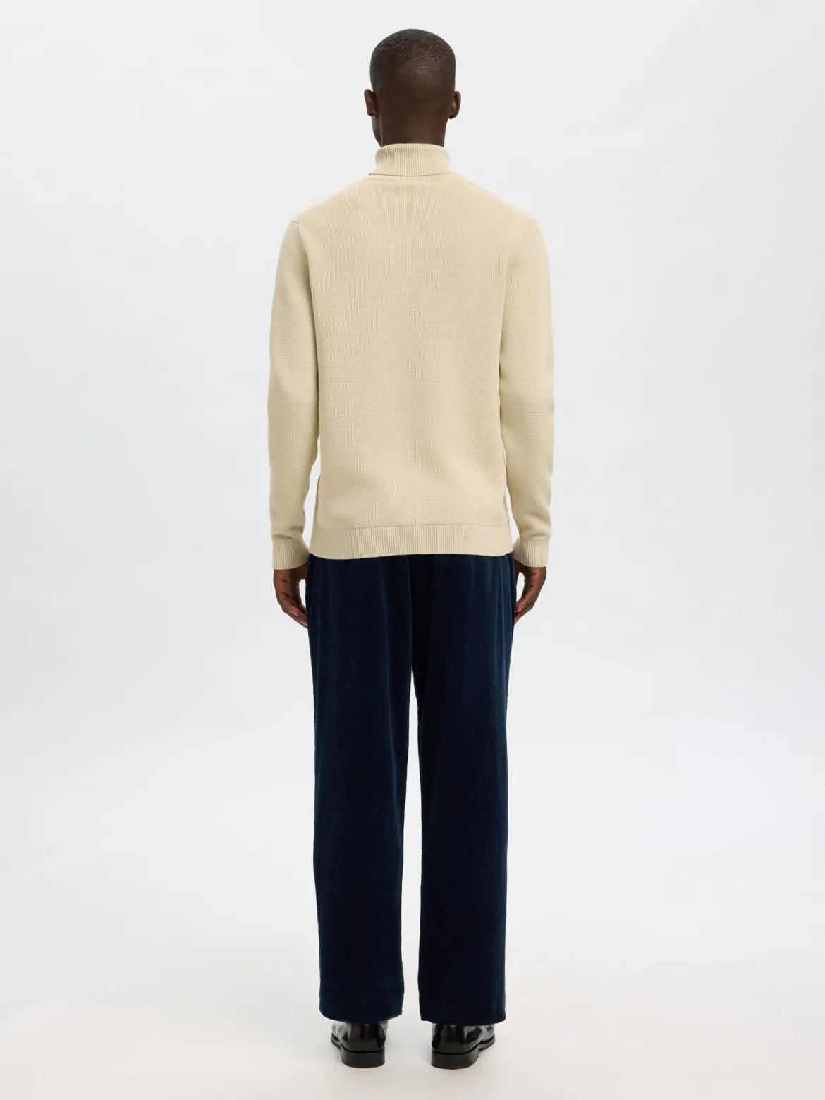 Selected miesten neulepusero K DANE LS KNIT STRUCTURE ROLLNECK NOS, oatmeal